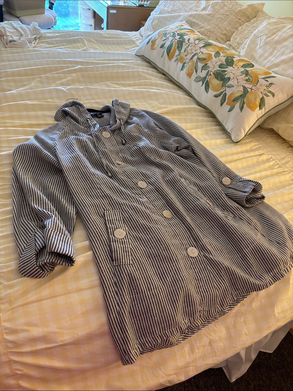 Jones New York Navy and White Striped Hooded Coat